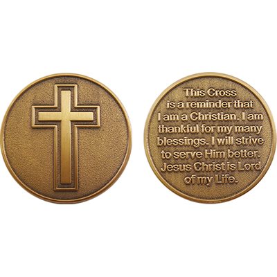 Christian Cross Affirmation Challenge Coin – front and reverse