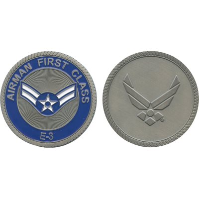 U.S. Air Force Airman First Class E-3 Challenge Coin – front and reverse