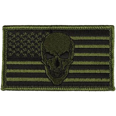 Eagle Crest American Flag with Skull Olive Drab Hook & Loop Patch