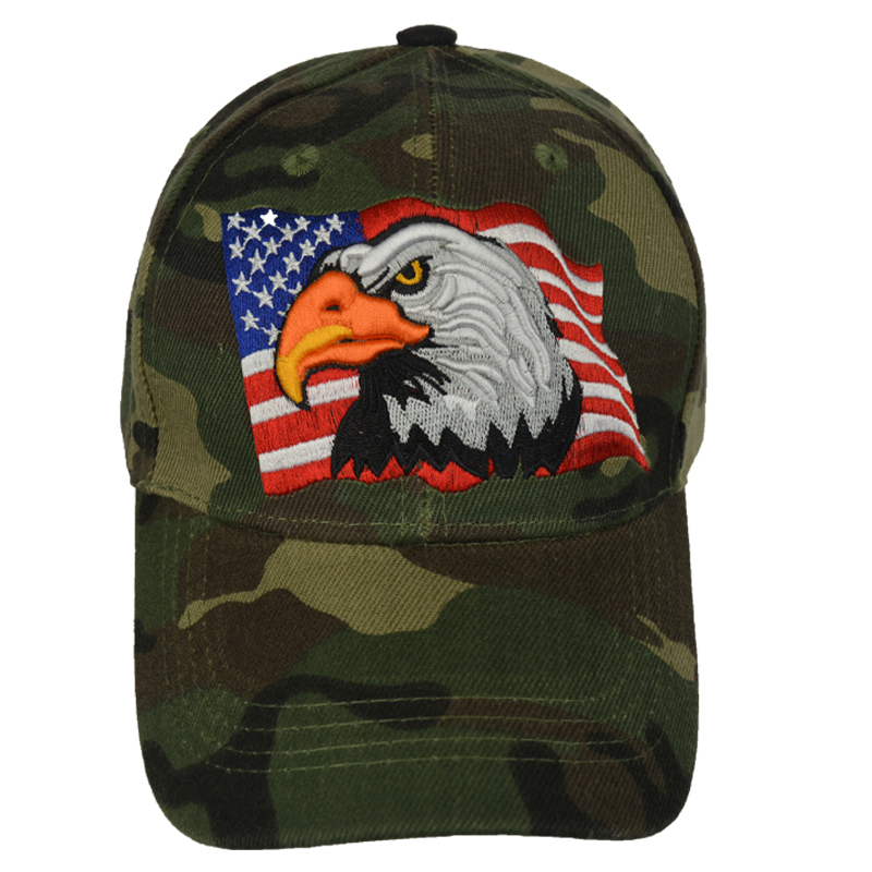 Embroidered Eagle Flag Woodlands Camo Cap – view 1
