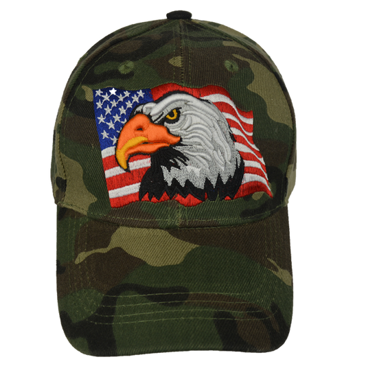 Embroidered Eagle Flag Woodlands Camo Cap – view 1