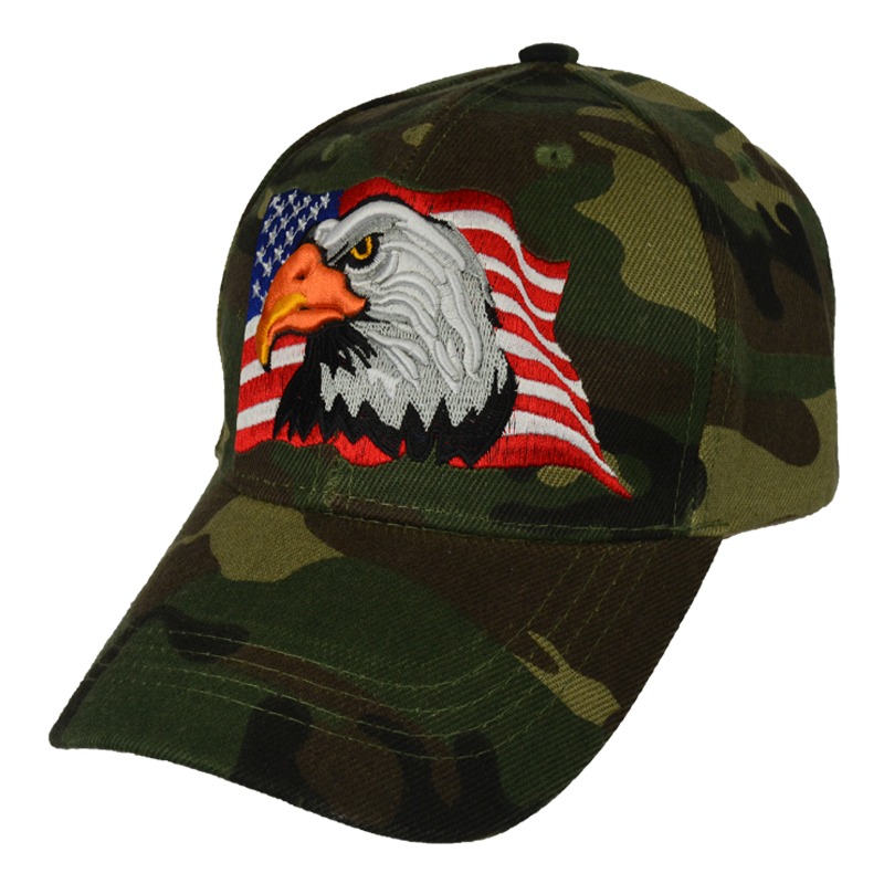 Embroidered Eagle Flag Woodlands Camo Cap – view 2
