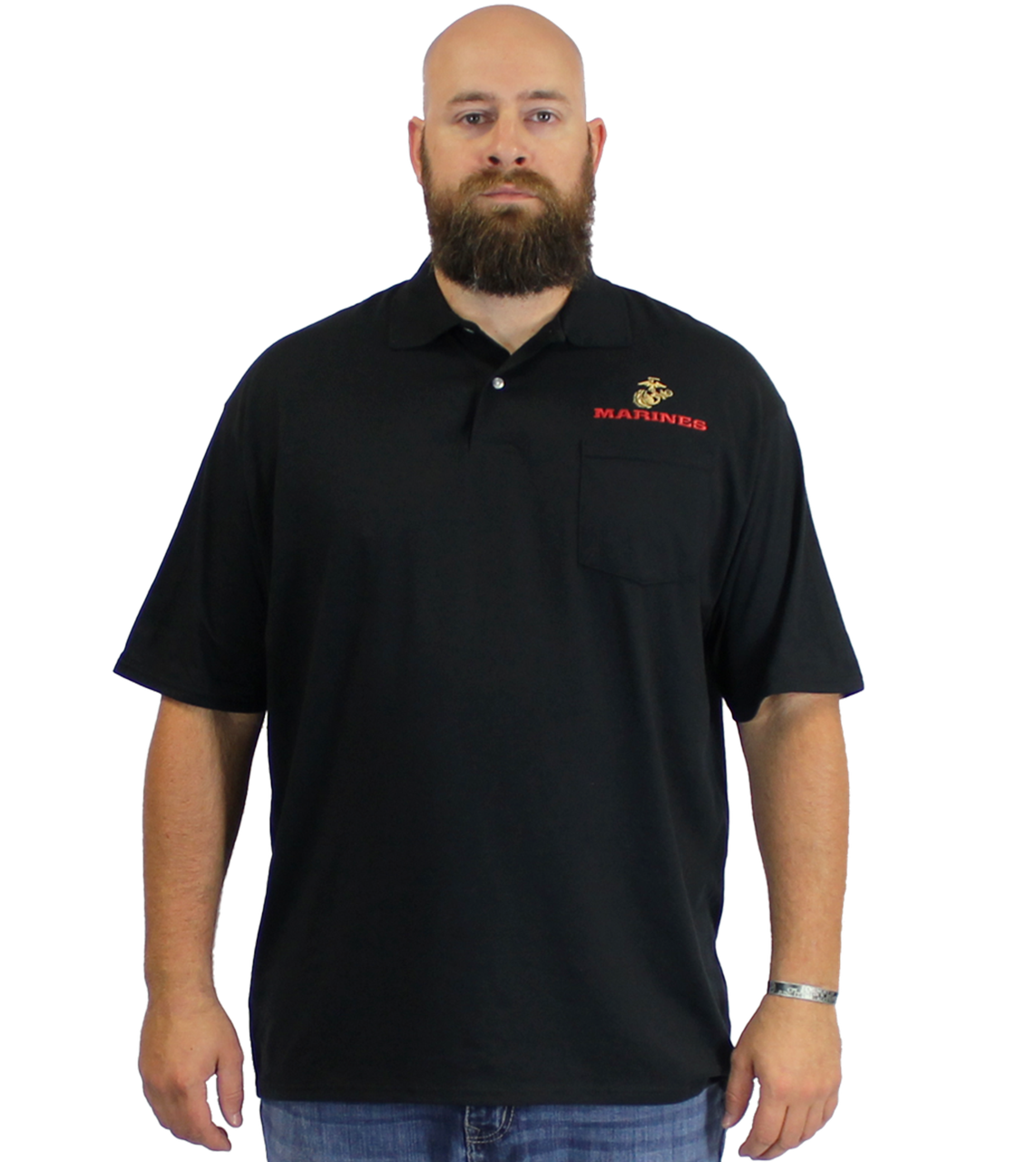U.S. Marines Black Pocket Golf Polo Shirt – view 1