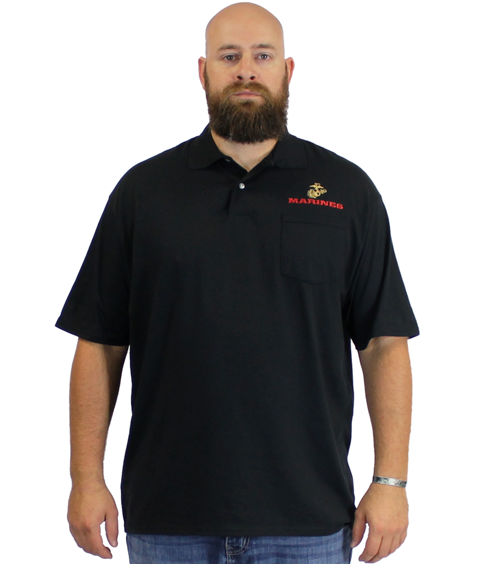 U.S. Marines Black Pocket Golf Polo Shirt – view 1