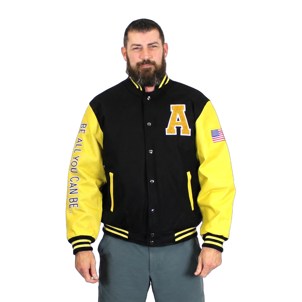 U.S. Army Varsity Jacket with Leather Sleeve- Yellow/Black – view 2