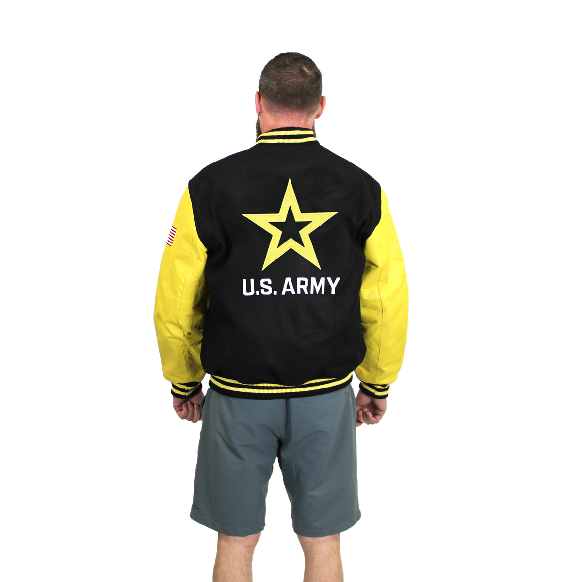U.S. Army Varsity Jacket with Leather Sleeve- Yellow/Black – view 5