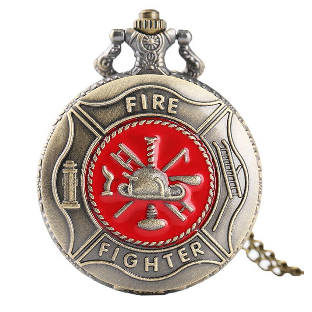 Vintage Firefighter Quartz Analog Pocket Watch with Red Fire Dept. Logo