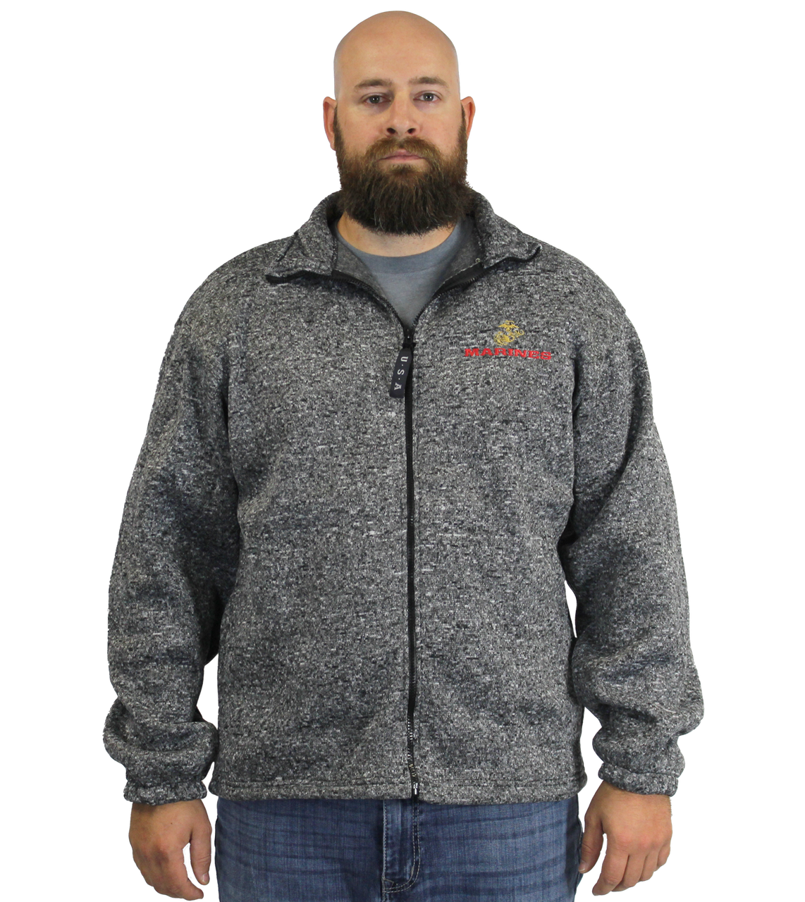 US Marines Heathered Tweed Fleece Zip-Up Jacket – view 1