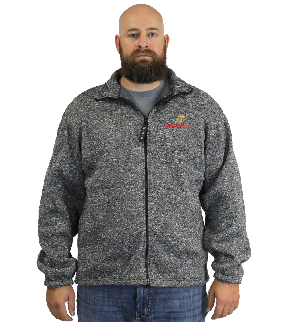 US Marines Heathered Tweed Fleece Zip-Up Jacket – view 1