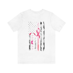 Pink Ribbon With USA Flag And Heart Beat Design T-shirt - Military Republic