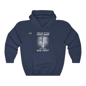 Put God First America Cross & Flag Unisex Hoodie - Military Republic