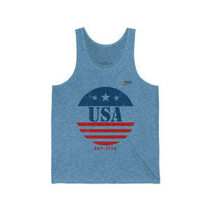 Circular Flag American Flag Est. 1776 Unisex Jersey Tank Top - Military Republic