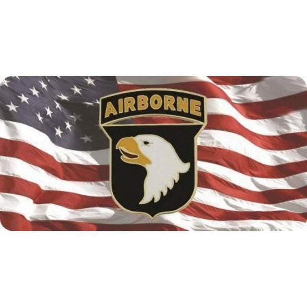 101st Airborne Insignia On U.S. Flag Photo License Plate - Military Republic