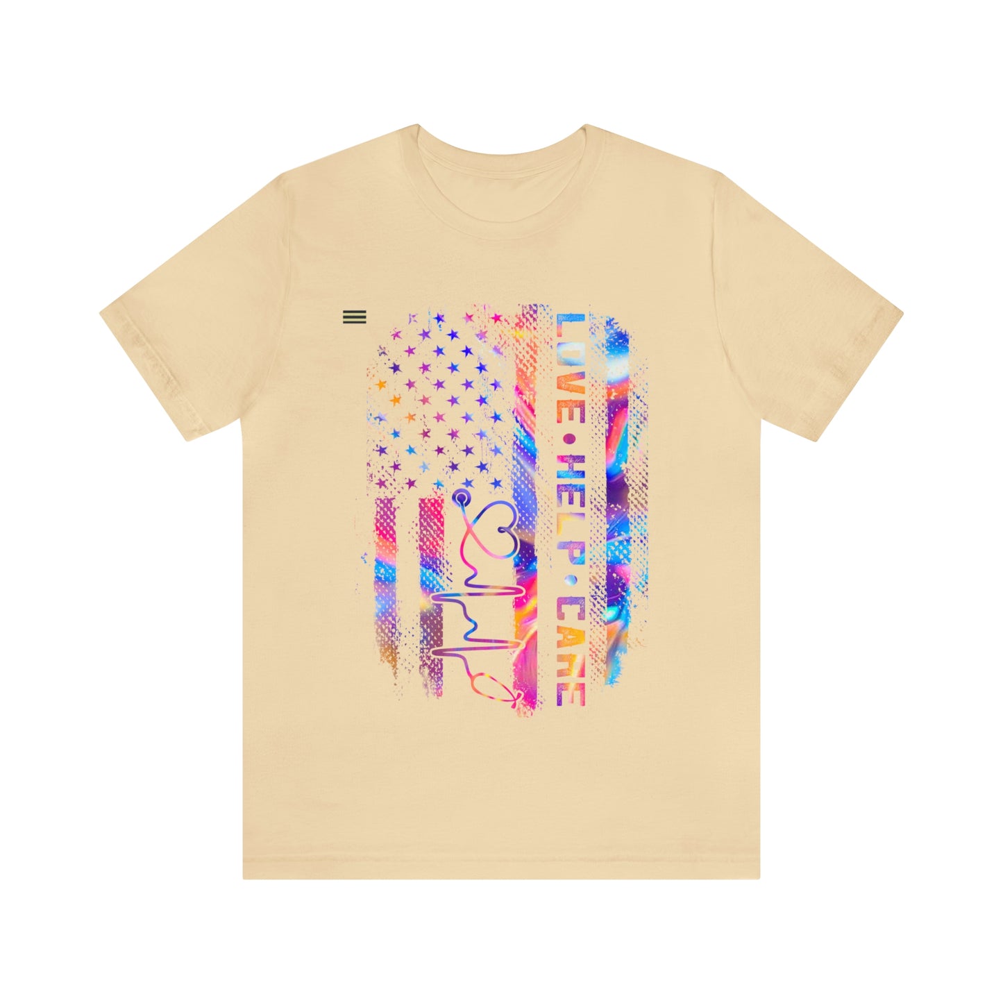 Colorful Distressed USA Flag with Love-Help-Care Design Nurse T-shirt