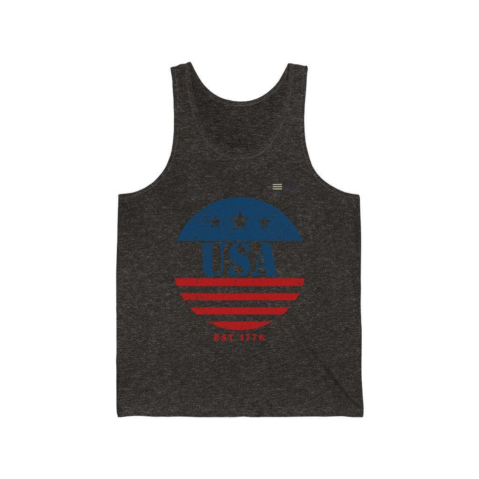 Circular Flag American Flag Est. 1776 Unisex Jersey Tank Top - Military Republic
