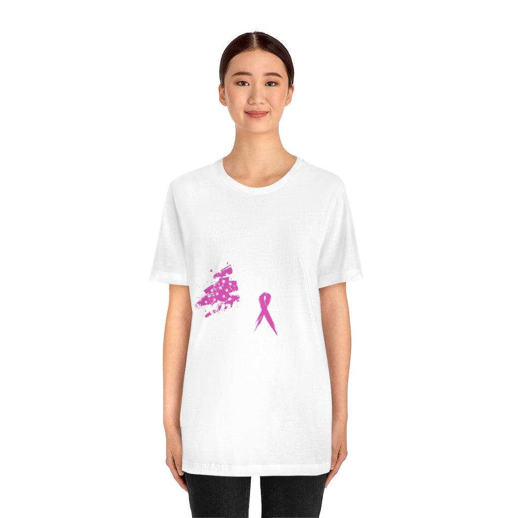 Cancer Survivor Pink Ribbon Contemporary USA Flag T-shirt - Military Republic