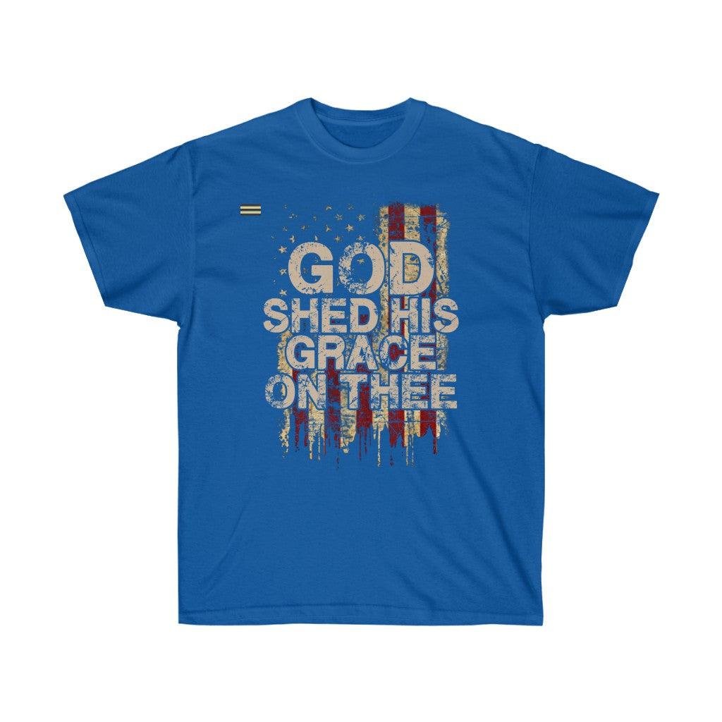 God Shed His Grace On Thee Distressed Flag T-shirt - Military Republic