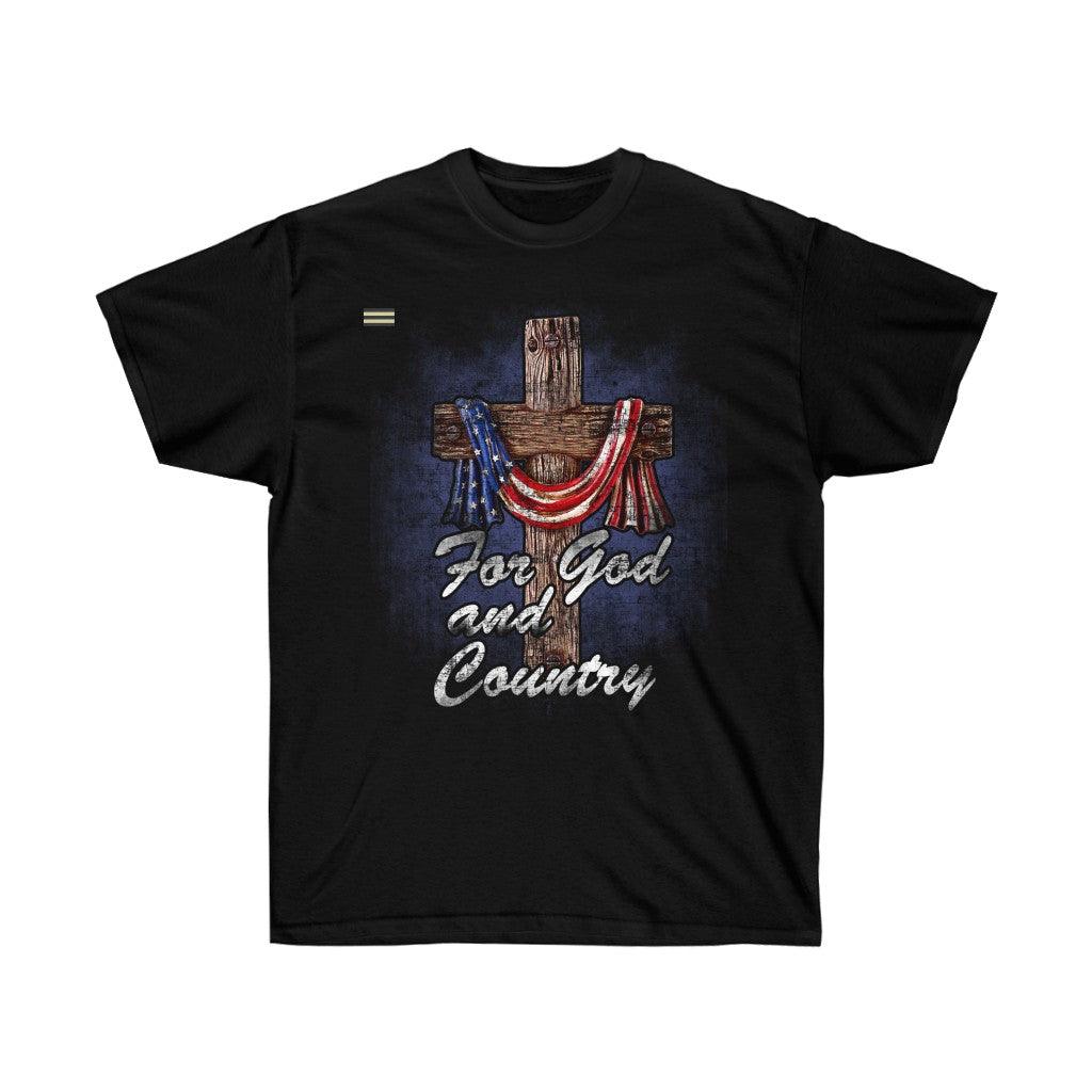 For God And Country Cross & USA Flag T-shirt - Military Republic