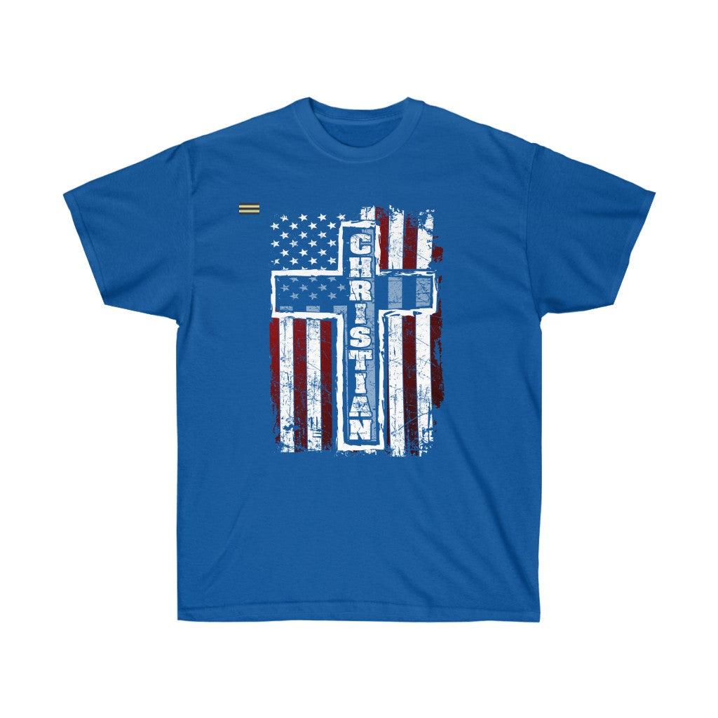 Christian Cross and USA Flag T-shirt - Military Republic