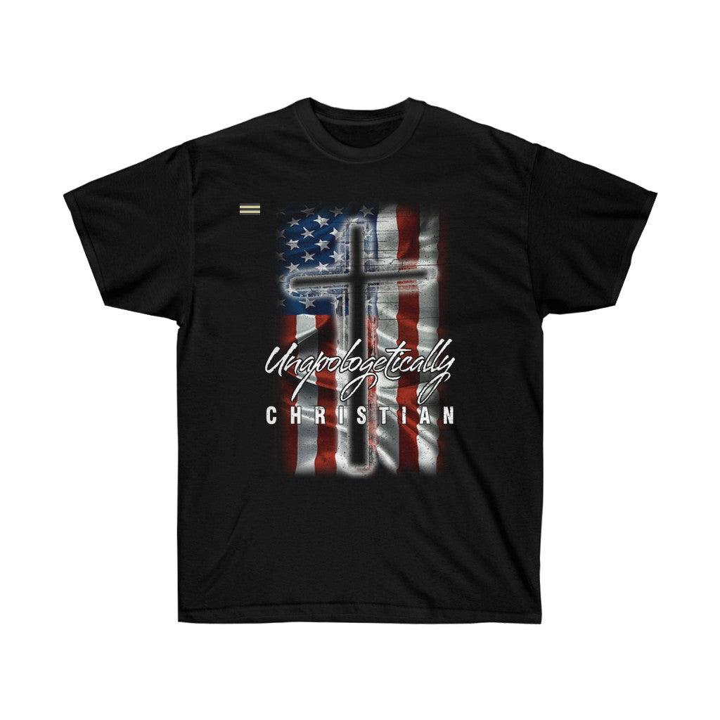 Unapologetically Christian USA Flag & Cross Unisex T-shirt - Military Republic