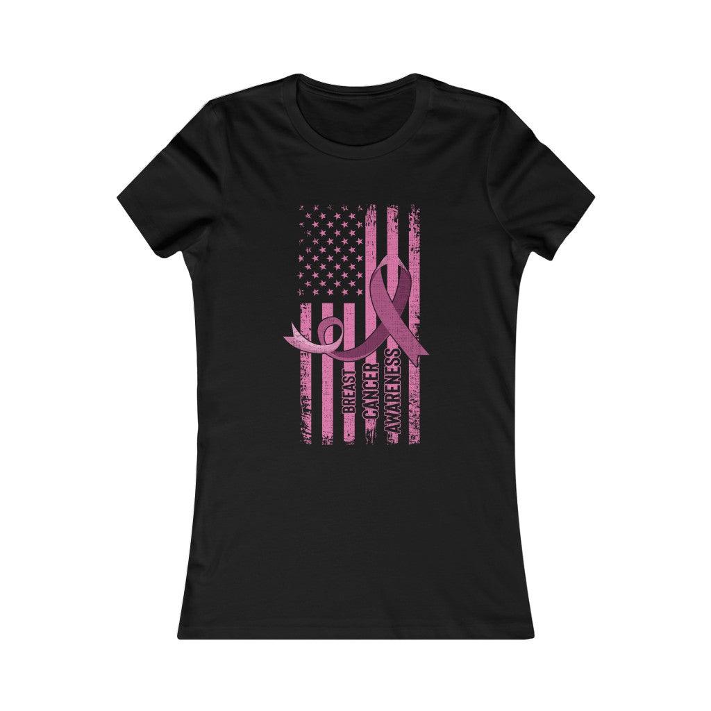 Fight Breast Cancer  Pink Ribbon Flag  T-shirt - Military Republic