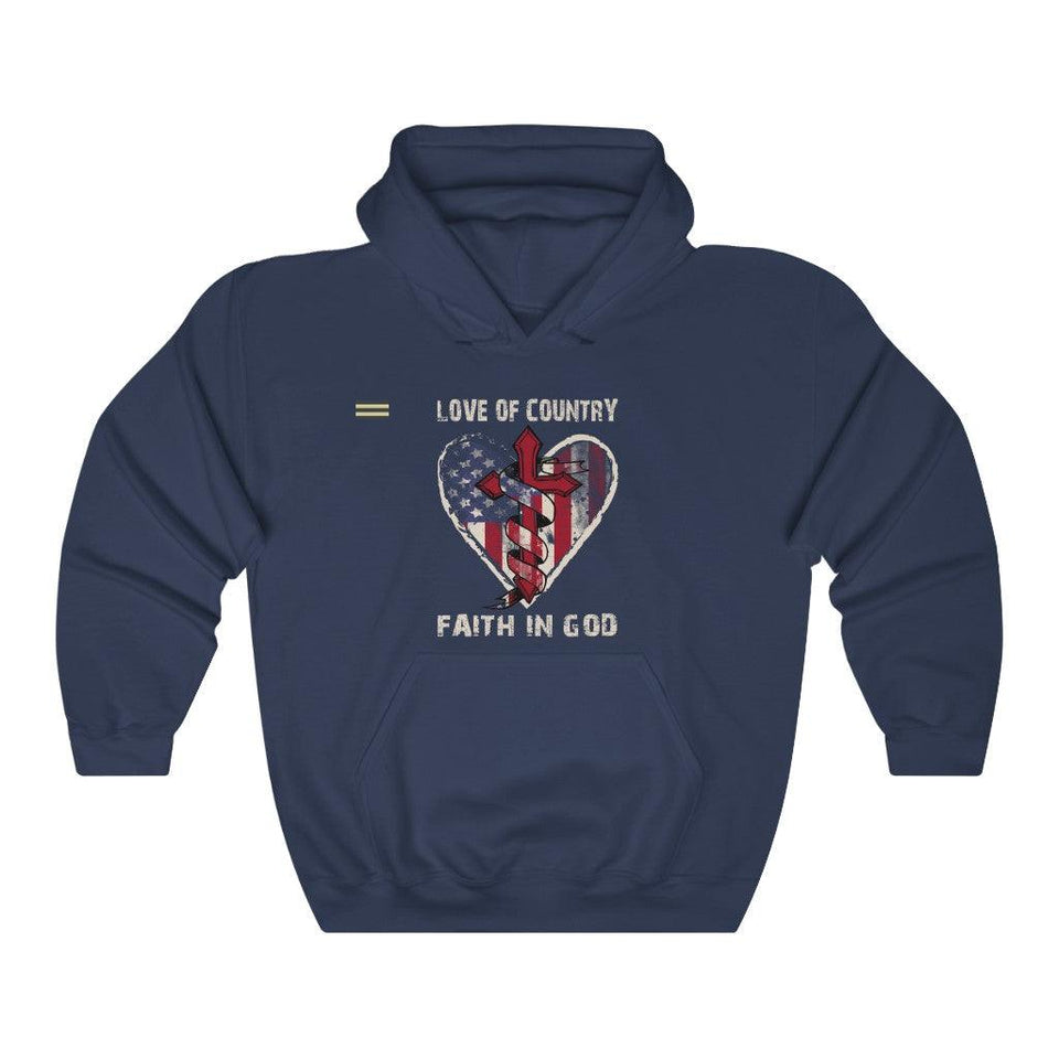 Love of Country Faith in God Cross & USA Flag Unisex Hoodie - Military Republic