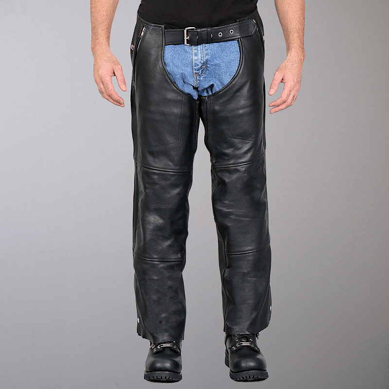 Heavyweight Premium Top Grain Cowhide 4 Pockets Lining Leather Chaps w/ Lining for Men - Military Republic