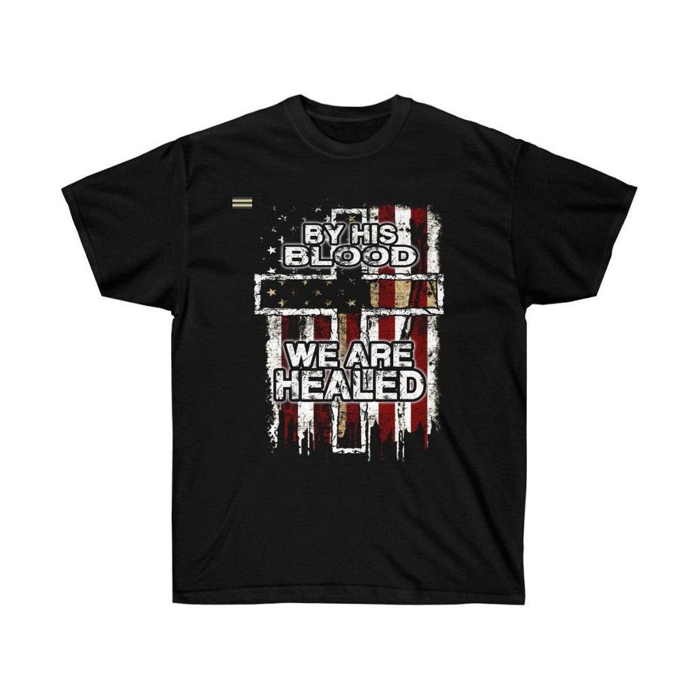 By His Blood We Are Health Flag & Cross T-shirt - Military Republic
