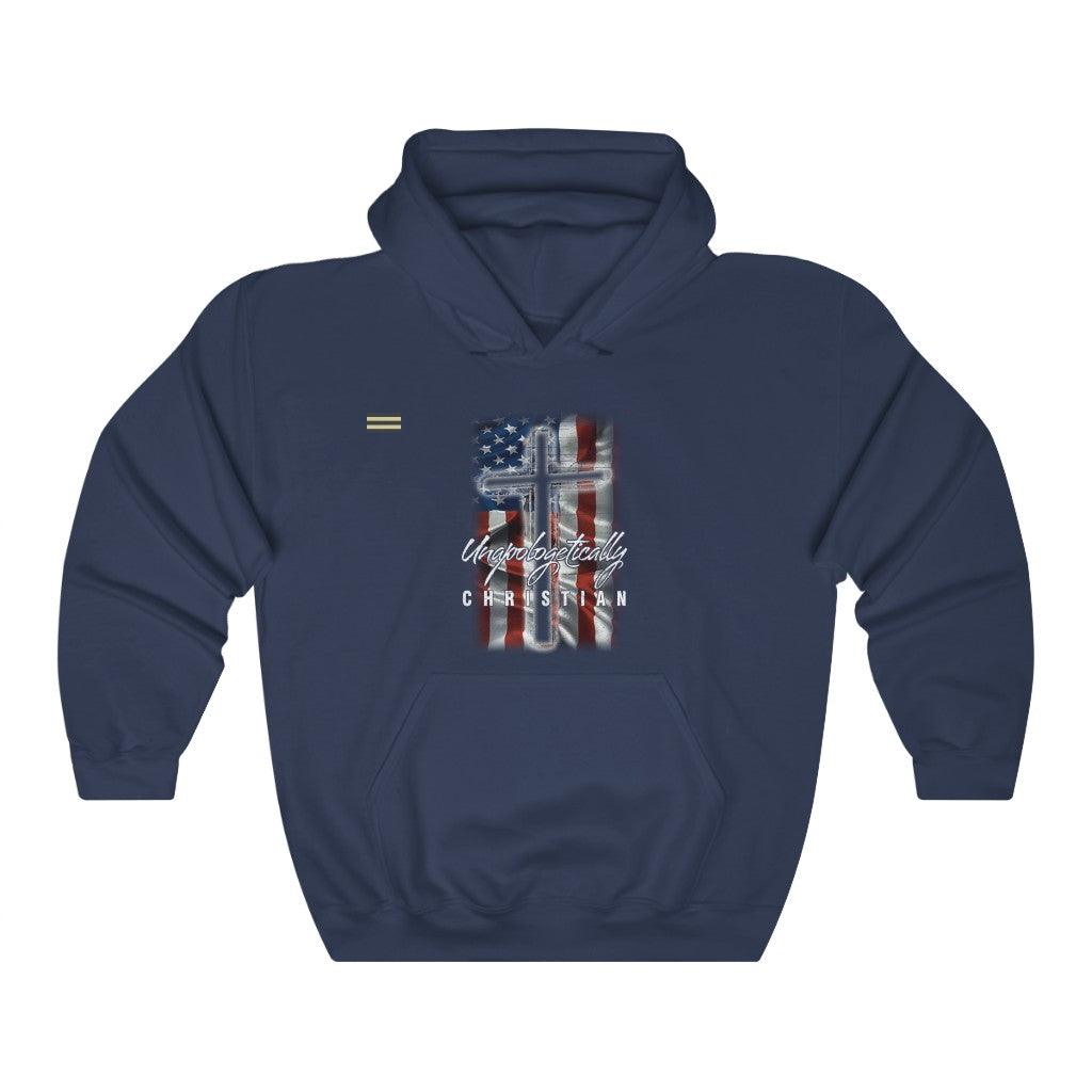 Unapologetically Christian USA Flag & Cross Unisex Hoodie - Military Republic