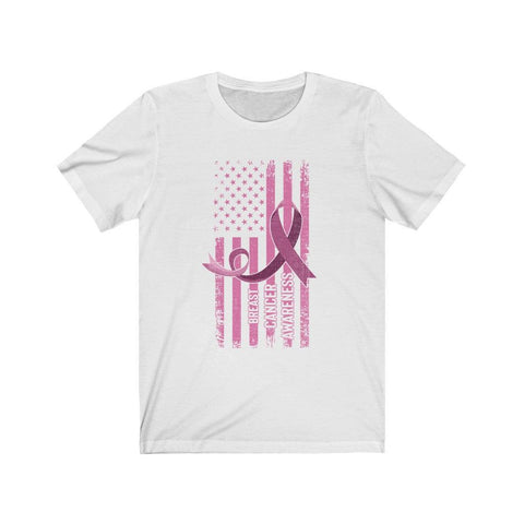 Breast Cancer Awareness Pink Flag Patriotic T-shirt - Military Republic