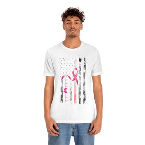 Pink Ribbon With USA Flag And Heart Beat Design T-shirt - Military Republic