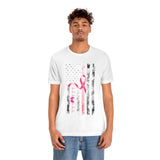 Pink Ribbon With USA Flag And Heart Beat Design T-shirt - Military Republic