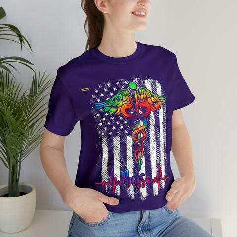 Nurse Calligraphy with Distressed Flag Design Nurse T-shirt