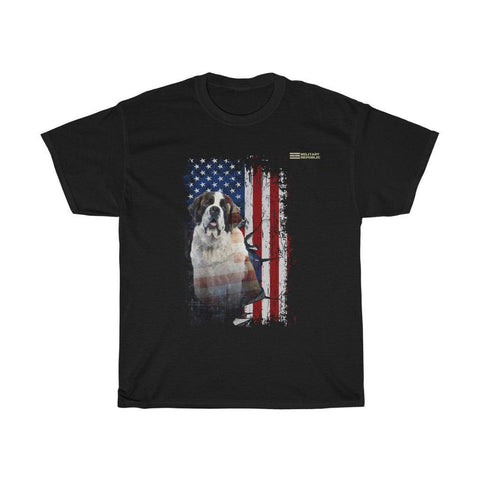 Saint Bernard Dog with Distressed USA Flag Patriotic T-shirt - Military Republic