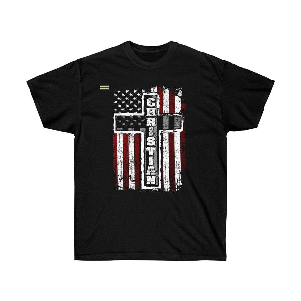 Christian Cross and USA Flag T-shirt - Military Republic