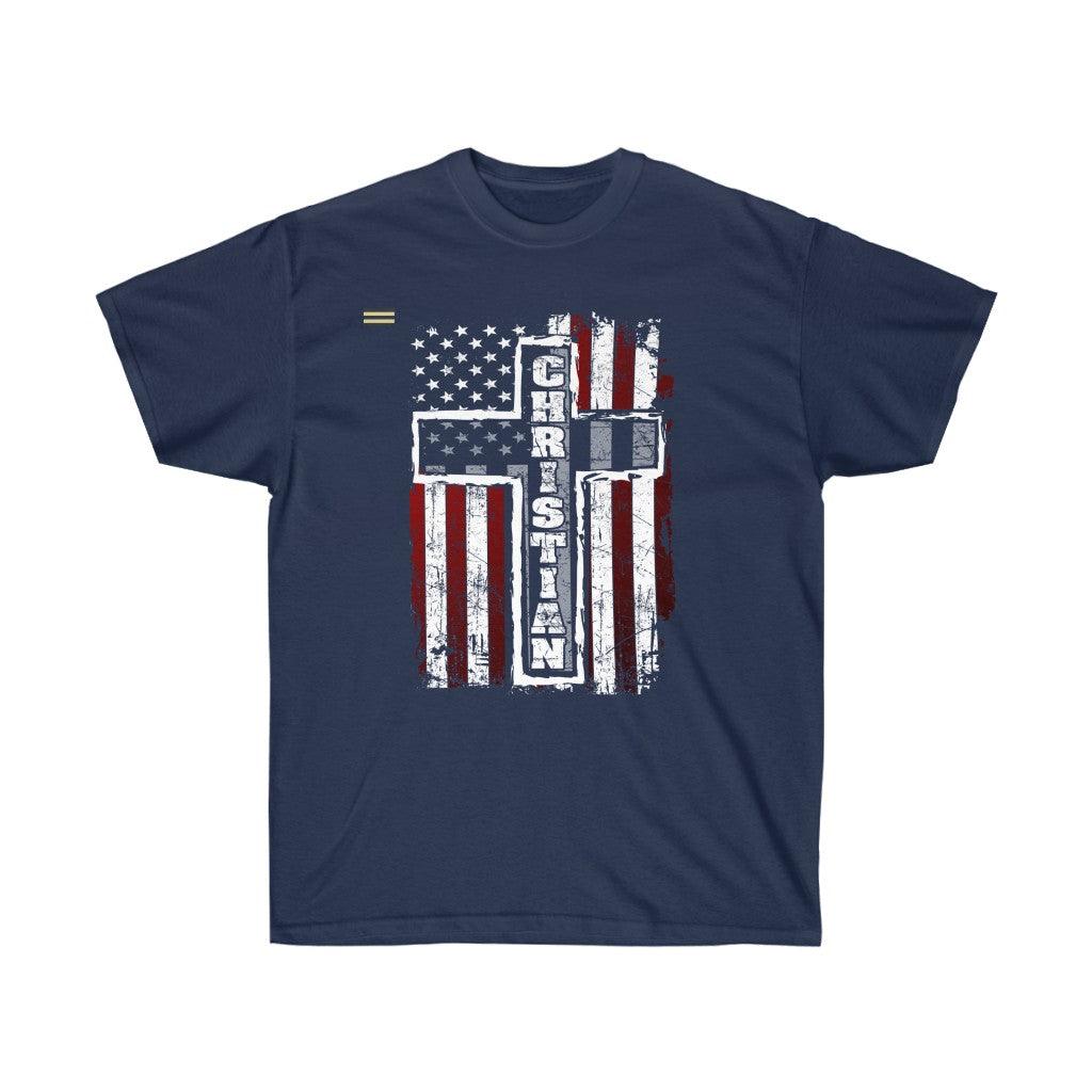 Christian Cross and USA Flag T-shirt - Military Republic