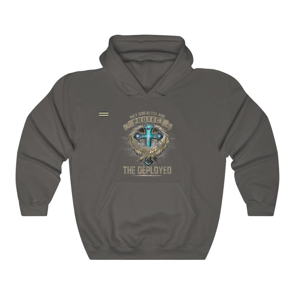 God Bless and Protect the Deployed Cross & Angel Unisex Hoodie - Military Republic
