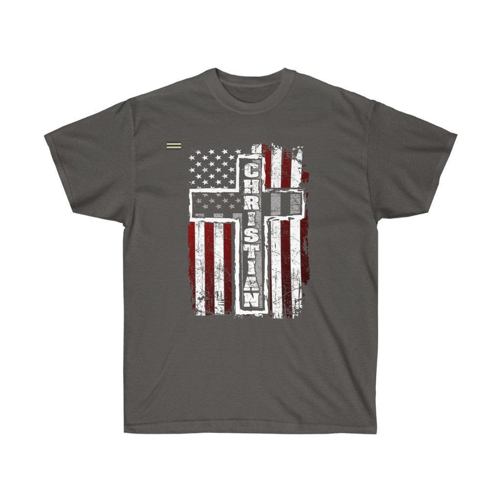 Christian Cross and USA Flag T-shirt - Military Republic