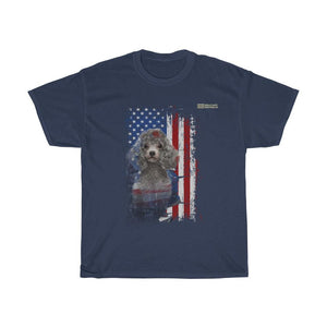 Poodle Dog with Distressed USA Flag Patriotic T-shirt - Military Republic