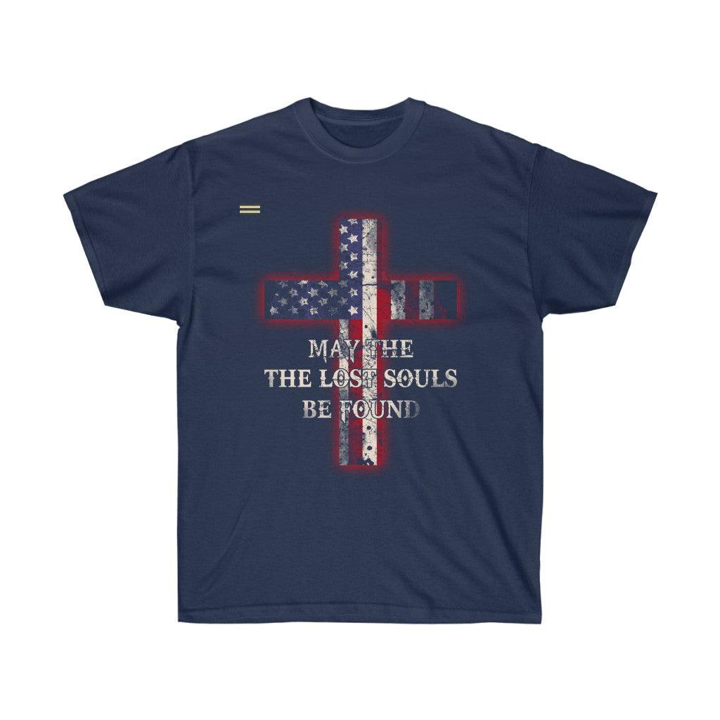 May the Lost Souls Be Found Cross & Flag T-shirt - Military Republic
