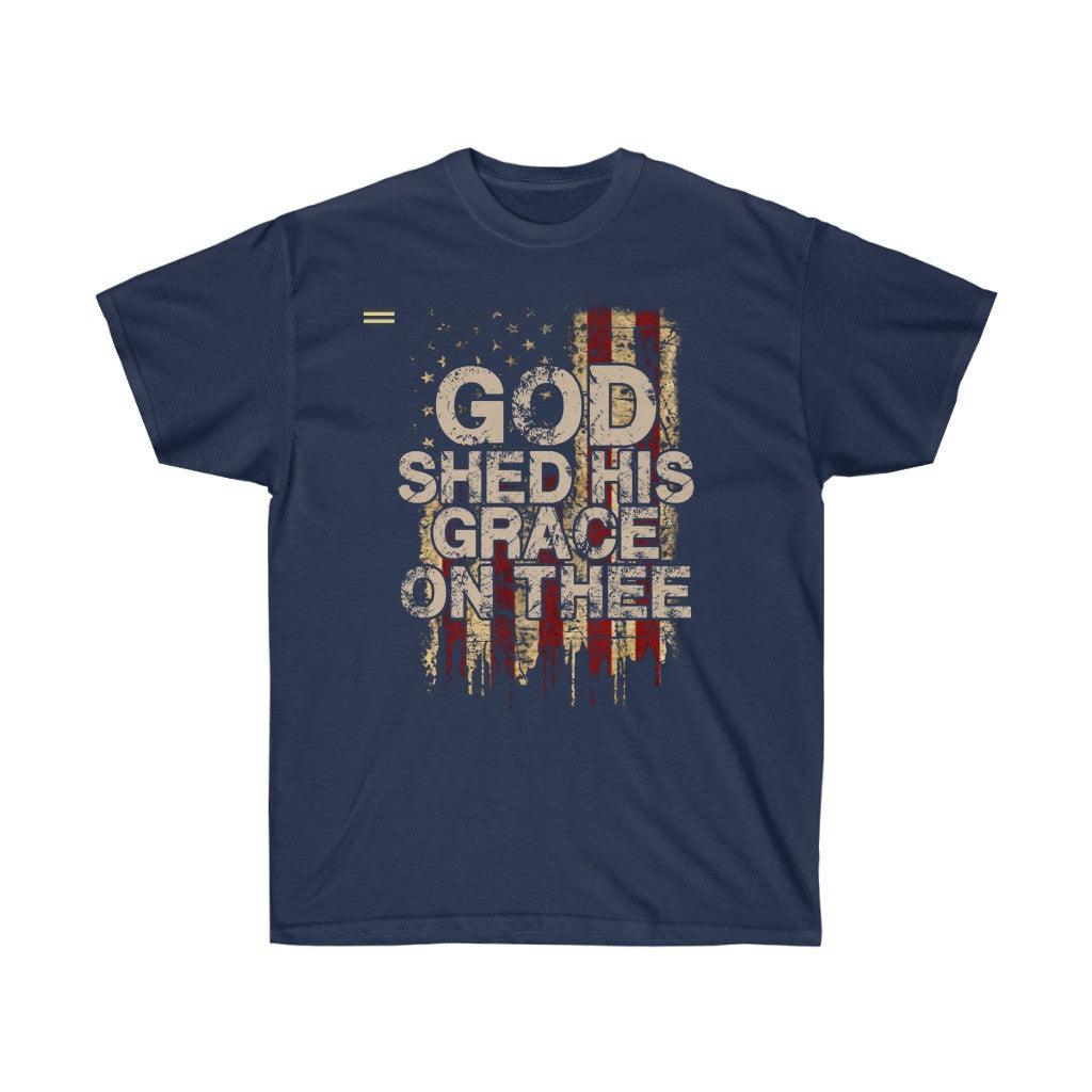 God Shed His Grace On Thee Distressed Flag T-shirt - Military Republic