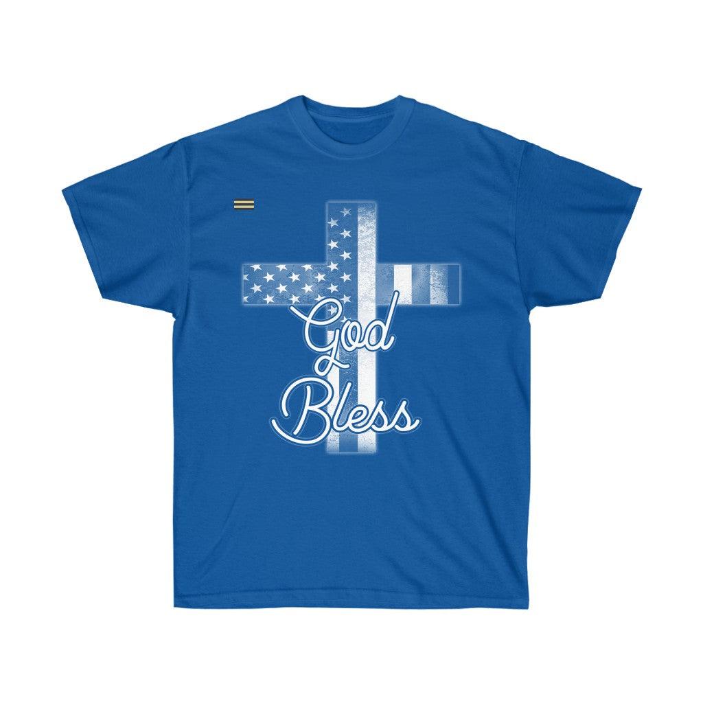 God Bless USA Flag and Cross T-shirt - Military Republic