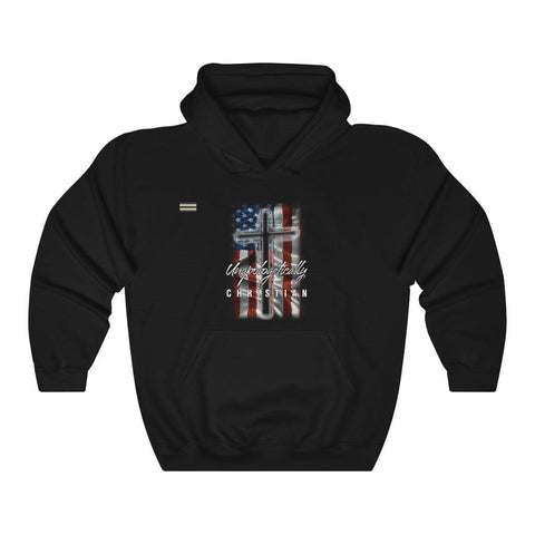 Unapologetically Christian USA Flag & Cross Unisex Hoodie - Military Republic