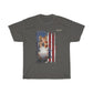 Rough Collie Dog with Distressed USA Flag Patriotic T-shirt - Military Republic
