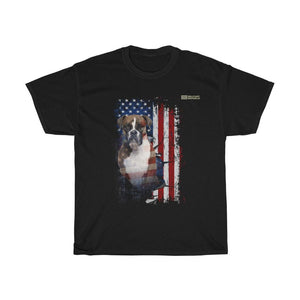 Boxer Dog with Distressed USA Flag Patriotic T-shirt - Military Republic