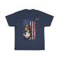 Bernese Mountain Dog with Distressed USA Flag Patriotic T-shirt - Military Republic