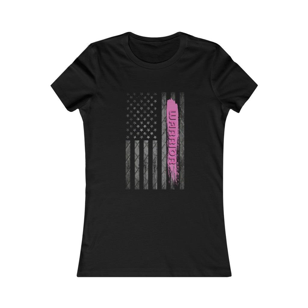 Breast Cancer Warriors Pink Flag Patriotic T-shirt - Military Republic