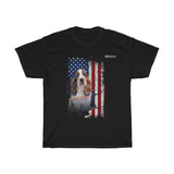 Basset Hound Dog with Distressed USA Flag Patriotic T-shirt - Military Republic