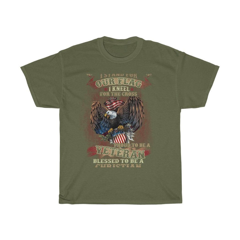 Stand for The Flag - Proud to Be a Veteran - Blessed to Be a Christian T-shirt - Military Republic