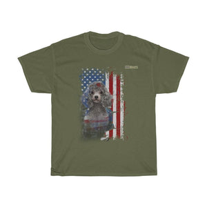 Poodle Dog with Distressed USA Flag Patriotic T-shirt - Military Republic